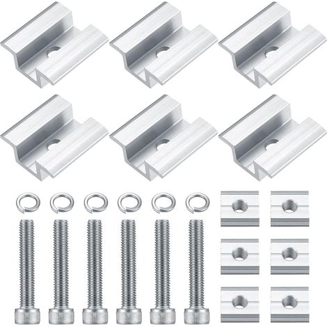 6 Piezas Abrazadera Central para Panel Solar, Abrazaderas Central de aluminio PV para Paneles Solares, Soporte de Montaje para Paneles Solares Altura de Módulo de 25-50 mm, con Tornillos M8x50 mm (1/4)
