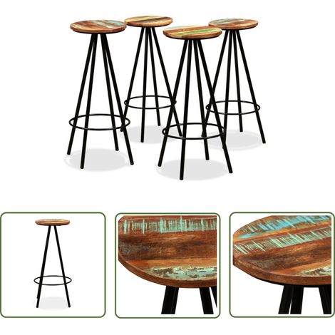 Bois massif - vidaXL Tabourets de bar lot de 4 bois massif de récupération - Tabouret de bar en acier (1/5)