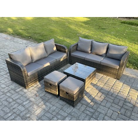 Fimous Meubles de jardin en rotin 8 places avec Gris Coussins 2 Petits tabourets (1/5)