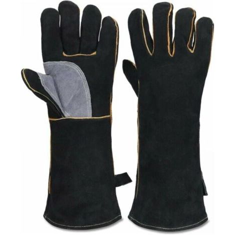 35cm Gants résistants au feu et à la chaleur extrêmes, cuir avec coutures en kevlar, parfaits pour cheminée, poêle, four, grill, soudage, barbecue, mig, support à marmite, traitement des animaux (1/4)