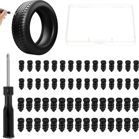 Kit de reparación de neumáticos con 60 clavos de goma y destornillador, tornillos de reparación de pinchazos fáciles de usar.