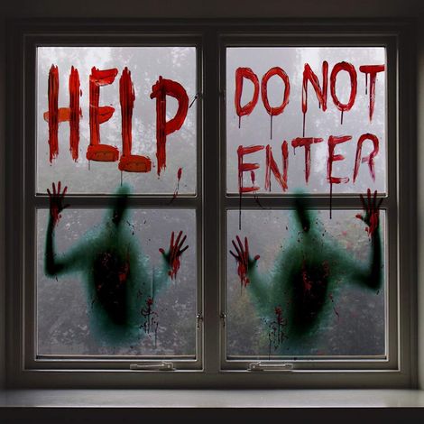 Lot de 2 affiches géantes ensanglantées pour Halloween, à coller sur une fenêtre (23,6 x 17,7 pouces), pour décorer une maison hantée, une chambre d'école ou un dortoir. (1/3)