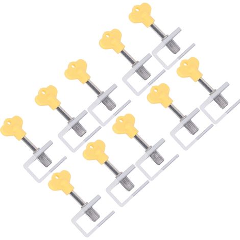 Lot de 10 verrous de fenêtre à un trou avec clé, réglables verticalement et horizontalement, coulissants, argentés. (1/5)