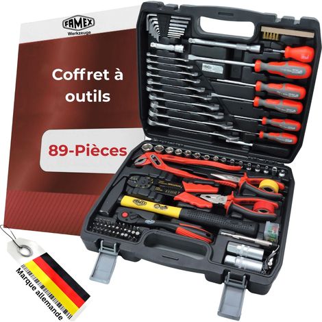 FAMEX 144-50 Malette à outils - complète, 86-pièces, pour voiture, véhicule, camping (1/5)