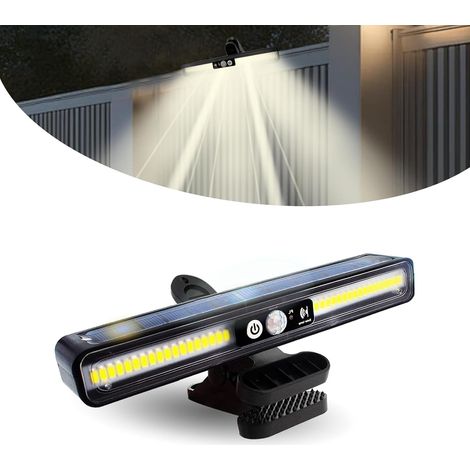 Lot de 2 lampes solaires clipseables pour extérieur, 36 LED, détecteur de mouvement, étanchéité IP65, 3 modes, double support, pour clôture, gouttière, jardin (1/5)