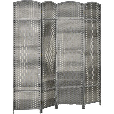Paravent intérieur en bois 4 panneaux 180 x 180 cm séparateur de pièce pliable bois gris (1/5)