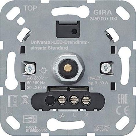 Gira S3000 Uni-LED-Drehdimmeins. Standard Einsatz [245000], 2450 00