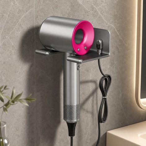 Support Seche-cheveux Mural 15.5 x 10 cm Fer Aluminium - Support Salle de Bain (1/4)
