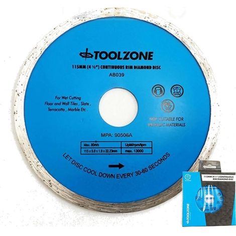 Toolzone Diamond Cutting Continuous Rim Disc Brick Grinder Brick Masonry 115mm