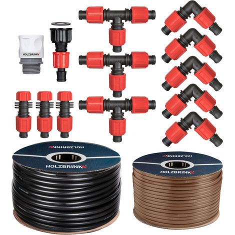 HOLZBRINK Système d’irrigation goutte-à-goutte, kit d’arrosage pour les thuyas : Tuyau d’arrosage 50 m PROFI 16 mm, 30 m Tube LDPE 16 mm, HTB-12-50P-30