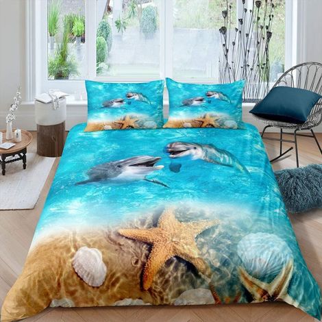 Ensemble de lit 220x240cm Plage étoile de mer Motif Ensemble de literie pour Enfants océan Animal décor Housse de Couette Ensemble hawaïen été Plage Schéma 3 pièces (1/4)