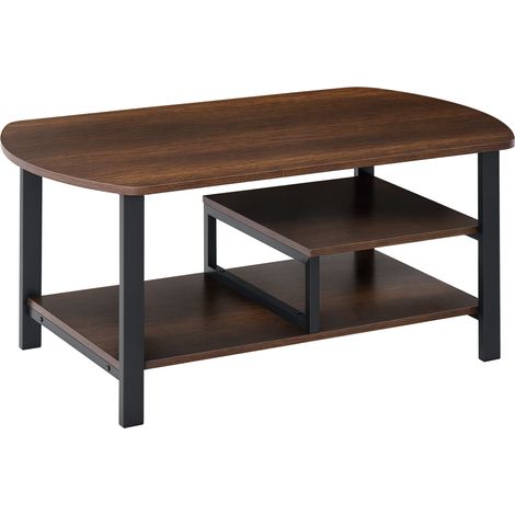 Table basse ovale industrielle avec rangements 100x60x46 cm brune (1/5)