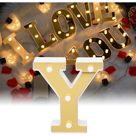 Lampe alphabet dorée en forme de Y, idéale pour une demande en mariage, un anniversaire ou toute autre fête. Couleur blanc chaud. (1/5)