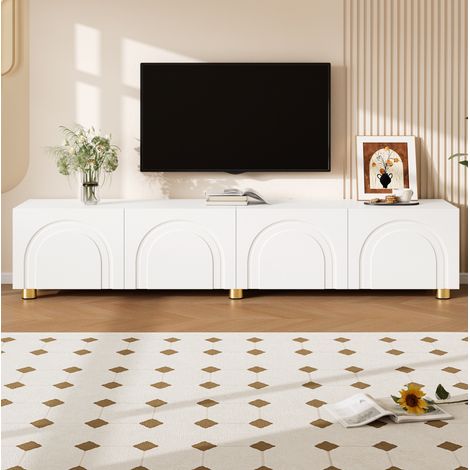 Mobile TV 180x35x40 cm bianco in MDF e pannelli di particelle con 4 ante a rilievo ad arco (1/5)