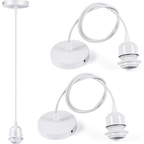 Cable Suspension Luminaire E27 Blanc Douille Ampoule 100 cm E27 Porte Lampe Suspension Douille E27 Fixation Plafonnier Accessoire Cuisine Bar Café (1/5)