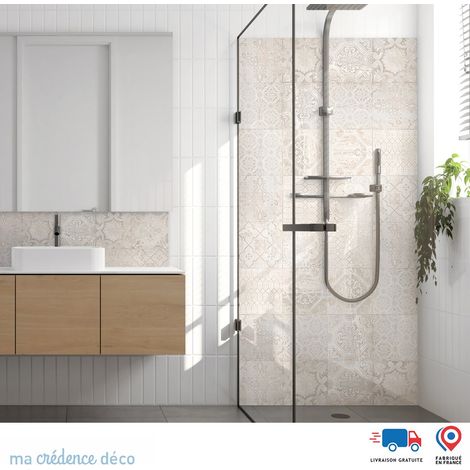 Panneau de douche : Carrelage antique 2 - Couleur Beige sable - Alu composite - 90 - 245 (1/3)