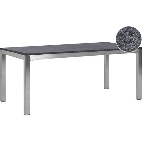 Tavolo Giardino Basalto Fiammato Nero Gambe Acciaio Inox 180 x 90 cm Grosseto (1/5)