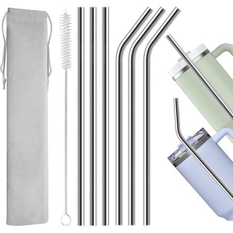 6 Pailles en acier inoxydable, 31 cm, compatibles gobelets 1,2 L, acier 304, avec brosse de nettoyage, pour maison et voyage (1/5)