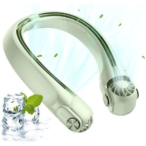 Ventilateur De Cou Portable Silencieux, Ventilateur De Cou Suspendu Rechargeable 2400mah, 3vitesses Petit Ventilateur Usb Puissant, Pour Été Intérieur Bureau Maison Extérieur Camping Sports (Vert) (1/5)