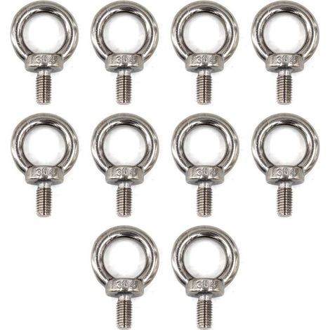 (10 Pièces) M6 Eye Bolt 304 Vis à anneau de levage en acier inoxydable (1/4)