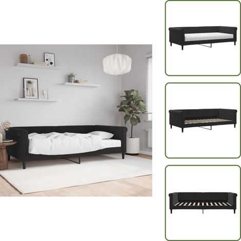 The Living Store Tagesbett mit Matratze Schwarz 100x200 cm Samt - Tagesbett - Schlafsofa - Gästebett - Samtcouch - Wohnzimmermöbel