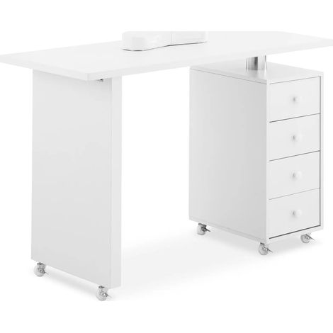 Mesa de manicura 119 x 45 x 77 cm 4 cajones 6 ruedas de goma MDF blanco 140009977 (1/5)