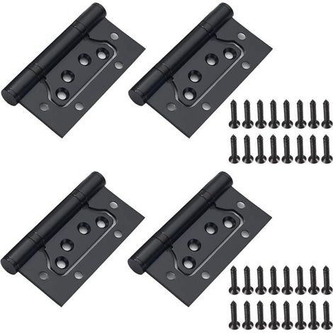 Set mit 4 schwarzen Edelstahl-Scharnieren inklusive Schrauben, Klappscharniere für Holztüren, Holzschränke und Kleiderschränke, 100 mm x 50 mm (1/5)
