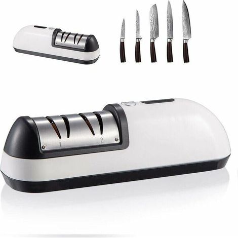 Afiladores de cuchillos de cocina, afiladores de cuchillos eléctricos 2 en 1 con dos niveles de afilado. (1/4)