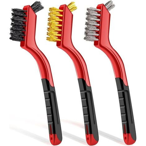 royaluxe - Ensemble de brosses métalliques, 3 mini brosses de nettoyage métalliques avec manche incurvé (1/3)