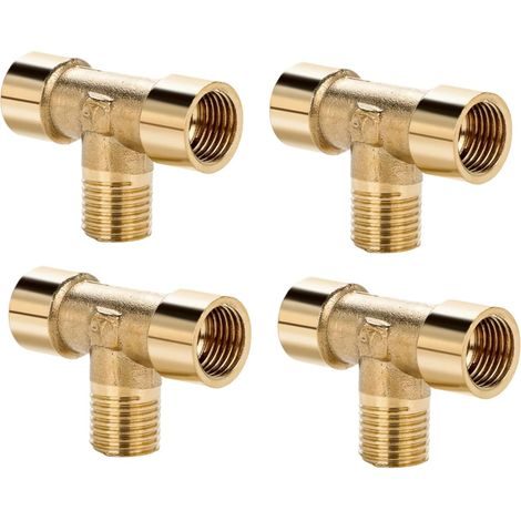1/4 Inch Brass Mixed Tee (2x IG+1x AG) - 3 Way Mixed Thread Splitter for Regulator, Aquarium and PC Cooling - 4 Pack (1/5)