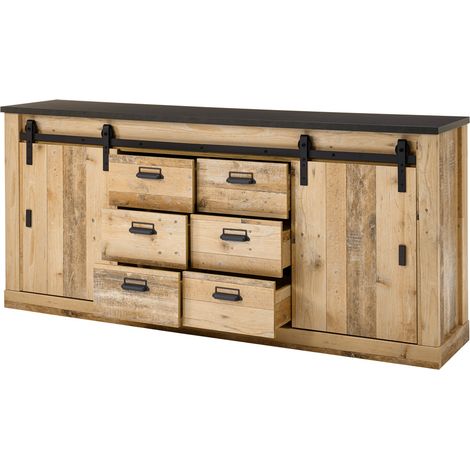 Sideboard SHELTON-61 in Old Style hell Nb. mit anthrazit, B/H/T: ca. 201/91/43 cm (1/5)