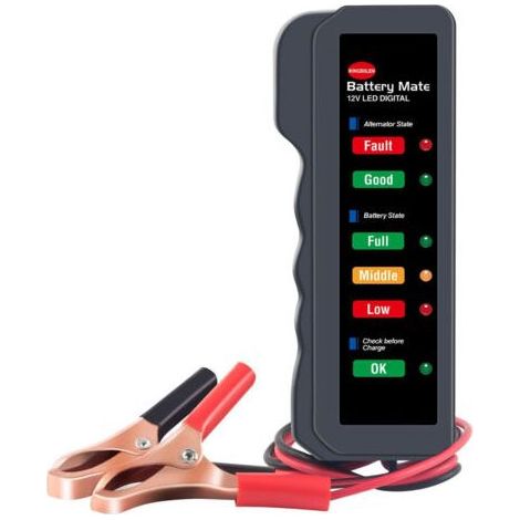 Testeur d'alternateur de batterie de voiture 12V LED analyseur de charge d'alternateur d'état de batterie numérique avec clip en cuivre LED pour moto de voiture (1/5)