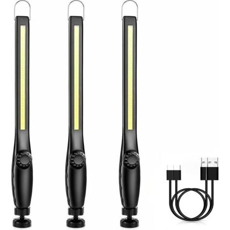 QORVA-Baladeuse de chantier rechargeable – Lot de 3 lampes LED avec base magnétique – Autonomie jusqu'à 20 heures – Étanche et lumineuse