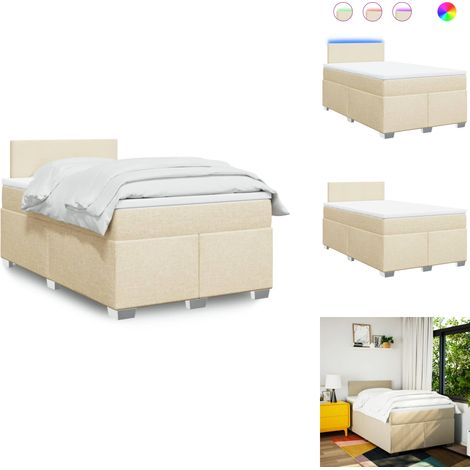 Sommier à lattes de lit avec matelas crème 120x190 cm tissu - Sommier À Lattes De Lit - Sommiers À Lattes De Lit - Lit - Meuble De Chambre À Coucher (1/5)