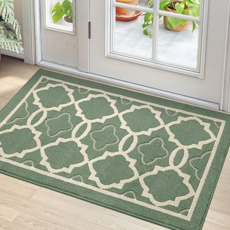 Tapis de porte 80 x 120 cm, tapis d'intérieur anti-salissures antidérapant, lavable en machine, super absorbant, vert, 80 x 120 cm (1/5)