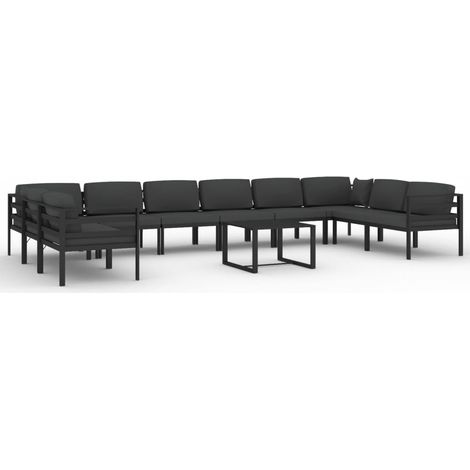 Conjunto de muebles de jardín de exterior 11 piezas con cojines aluminio antracita 020015283 (1/5)