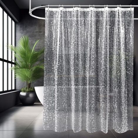 Rideau de Douche 180 x 180 cm, 3D Semi Transparent EVA Pas de Lavage Rideau Transparent, Motif de Galets Translucides