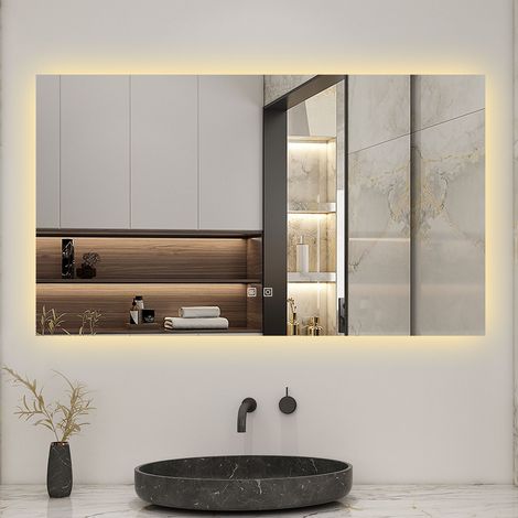 Aica 120x70cm LED Miroir de salle de bain rétro-éclairé sans cadre Tricolore + Anti-buée + Mémoire + Dimmable