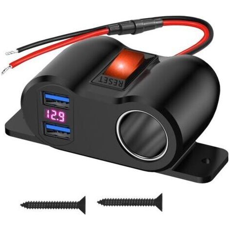 Prise de Chargeur de Voiture Double USB 36W 12v QC3.0 Chargeur Allume Cigare avec Interrupteur et LED Voltmètre,pour Voiture Marine Camion Camping-Car SUV (USB) (1/4)
