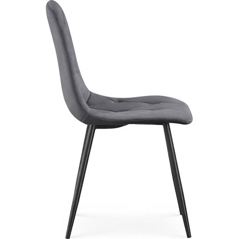 Lot de 6 Chaises en velours matelassées MILO Graphite Foncé pieds noirs (1/5)