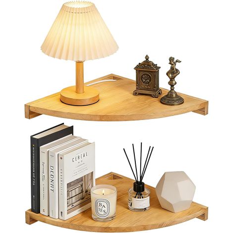 Lot de 2 Étagère d’Angle Murale – 27,5cm Étagère Murale Angle en Bois, Étagère d’Angle Bois Murale pour Salon Cuisine Chambre (1/5)