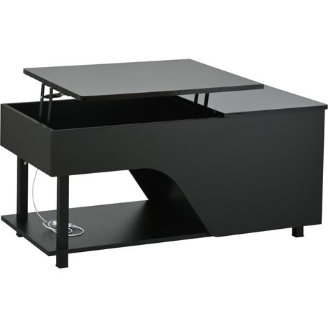 Table basse relevable 50 x 100 x 46-60 cm avec rangement dissimulé, noir, plateau brillant (1/5)