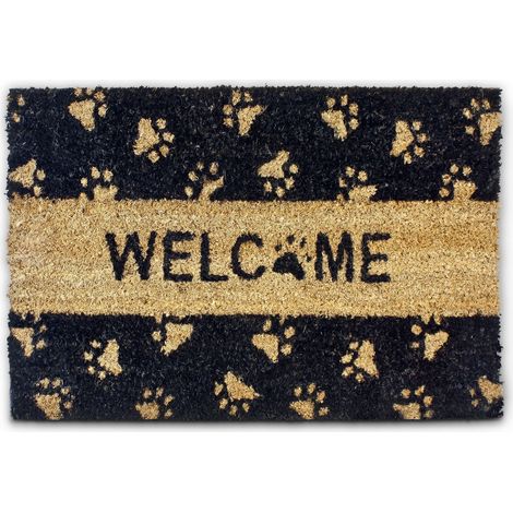 Relaxdays Fußmatte Kokos TATZE, 40x60 cm, rutschfest, PVC-Unterlage, Kokosfaser, Schmutzfangmatte, Fußabstreifer,schwarz