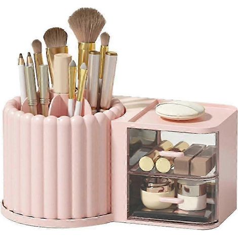 Make-up-Pinselhalter mit 2 Schubladen und 360° drehbarem Tischorganizer – Angezeigtes Fassungsvermögen (1/5)