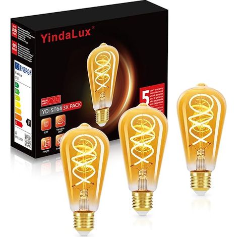 Ampoule E27 4W Edison Vintage ST64, 2200K Blanc Chaud Ampoules LED Rétro à Filament Décorative, Verre Ambré Ampoule Equivalent à Ampoule Incandescente 60W, non variable (1/5)