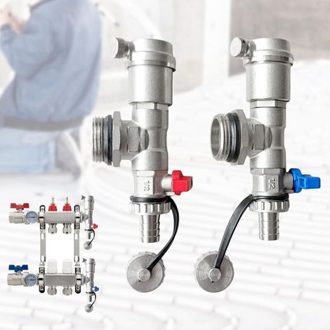 Kit de Purge Rapide 1" pour Collecteur de Circuit de Chauffage, Vanne de Purge et Robinet de Vidange pour Collecteur de Circuit de Chauffage Purgeur de Radiateur pour Collecteur (1/5)