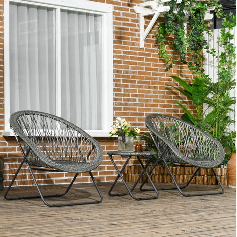 Conjunto de jardín plegable (93x20x78 cm), mesa redonda, 2 sillas, ratán gris (1/5)