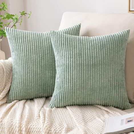 Decorative Housse de Coussin en Velours Côtelé Canapé Taie d'oreiller Douce pour Maison Salon Chambre Lit Clic Clac 40x40 cm Lot de 2 Vert-Clair (1/5)