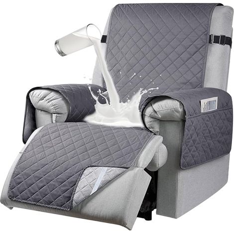 Waterproof Cover for Electric Recliner Armchair, Non-Slip Recliner Chair Cover with Side Pockets, Washable Protection 1-Seater Recliner Armchair, 25 Inch, Grey, 1 Seater (1/5)