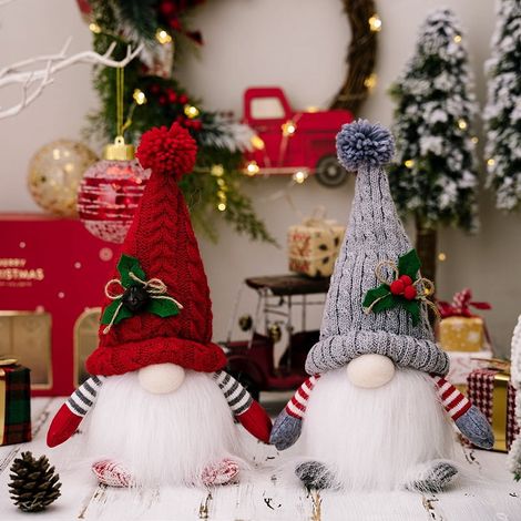 Gnome De Noël - Décoration Lumineuse En Tissu Et Coton - Pour Cheminée Étagère Ou Table - Hauteur 28 Cm - Lot De 1 Ou 2 Pièces (1/5)
